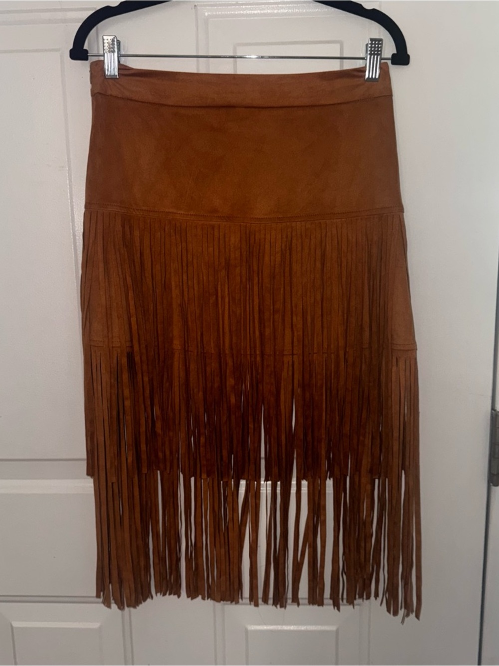 NWT Luredress Camel Faux Suede Fringe Mini Skirt Size L